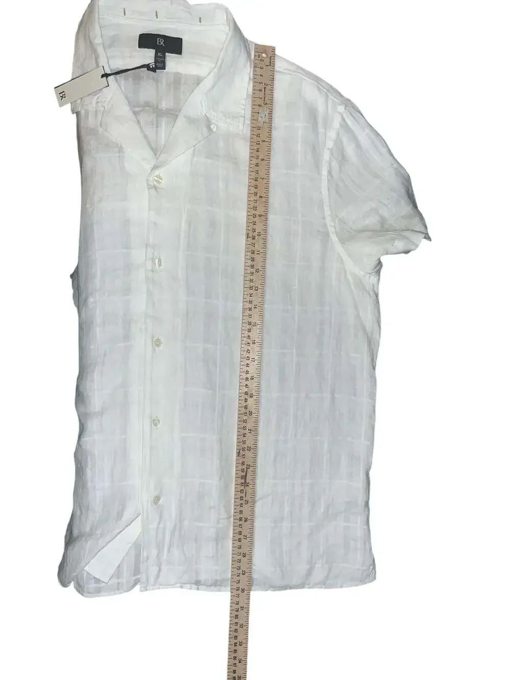 Banana Republic Rincon Linen-Cotton Resort Shirt in White Textured Plaid - Picture 7 of 7